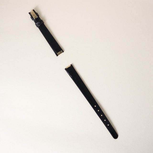 Vintage 1950's Gübelin 18k Yellow Gold & Enamel Watch With Silver Satin Dial For Sale - Image 12 of 13