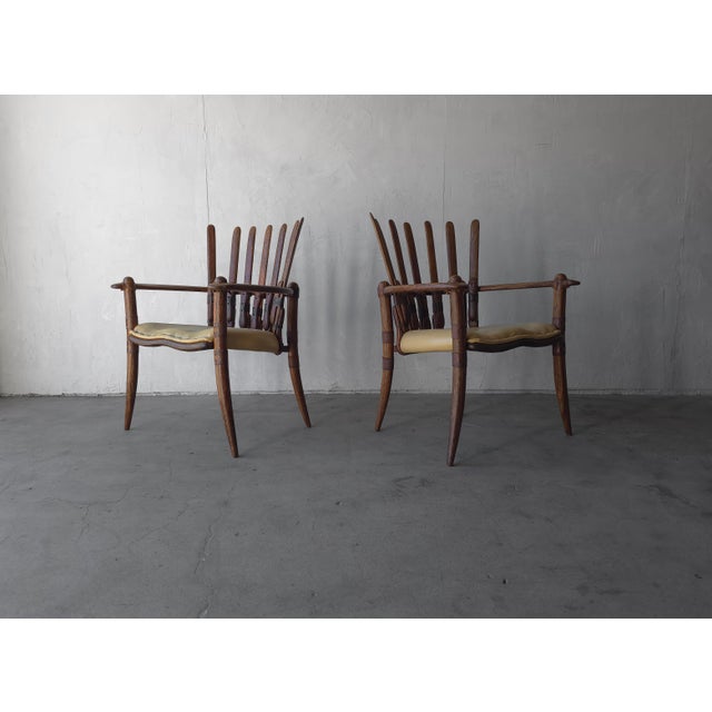2000 - 2009 Pair of Palmwood and Leather Mendi Chairs by Pacific Green For Sale - Image 5 of 8