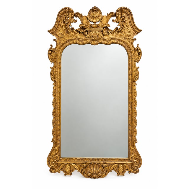 Wood Mid-Century Georgian Style Giltwood Wall Mirror W/ Shell Crest Att. To LaBarge For Sale - Image 7 of 8