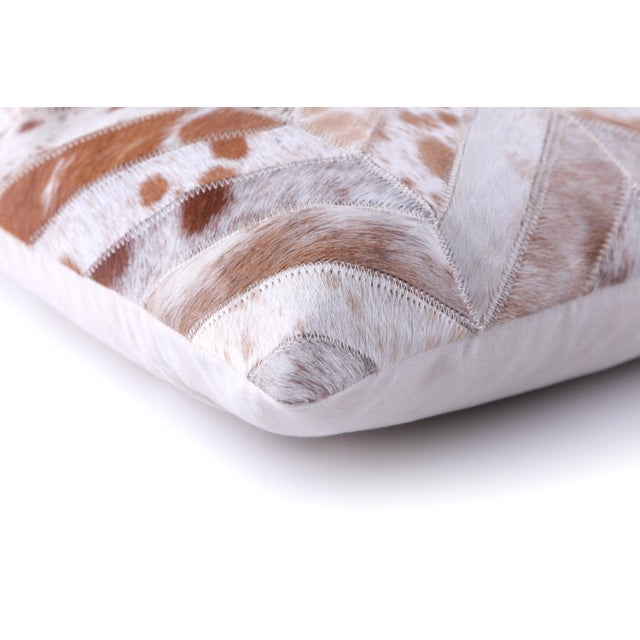 Luxury Chevron Genuine Hair-on Cowhide Pillow 18x18 | Handmade For Sale - Image 4 of 7