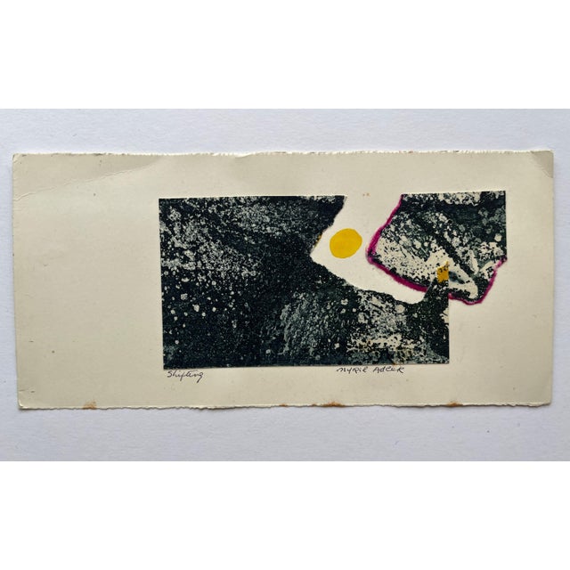 1960s 1960s "Shifting" Collage Intaglio Etching Blue Yellow Pink Ny Artist Myril Adler For Sale - Image 5 of 9