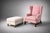 A charming and inviting seating set featuring a vintage Thomasville pink wingback chair paired with a coordinating...