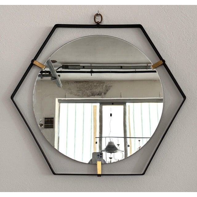 Vintage Italian Wall Mirror attributed to Santambrogio & De Berti, 1960 For Sale - Image 4 of 13