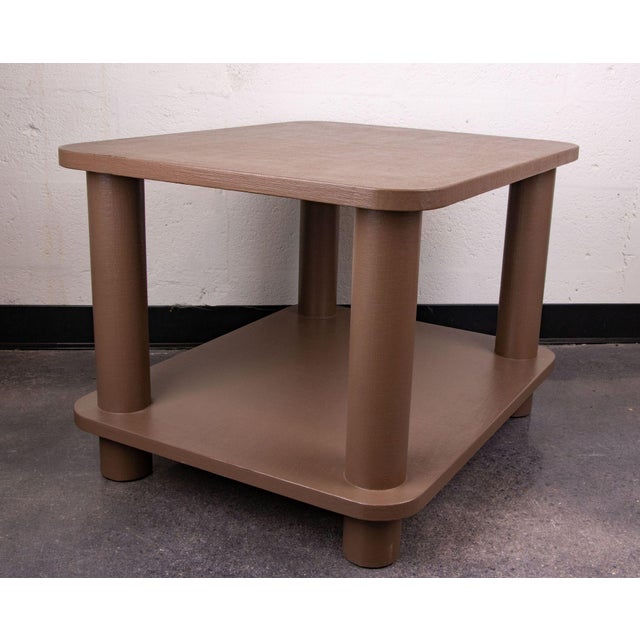 Late 20th Century Pair of Grass Cloth Side Tables, in the Manner of Karl Springer For Sale - Image 4 of 7