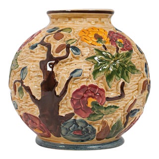 1950s Indian Tree Decorative Ceramic Vase Urn For Sale