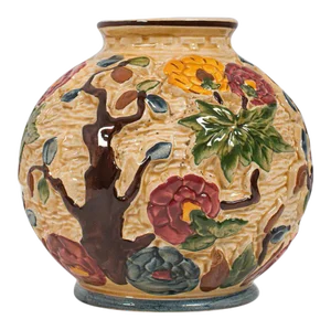 1950s Indian Tree Decorative Ceramic Vase Urn