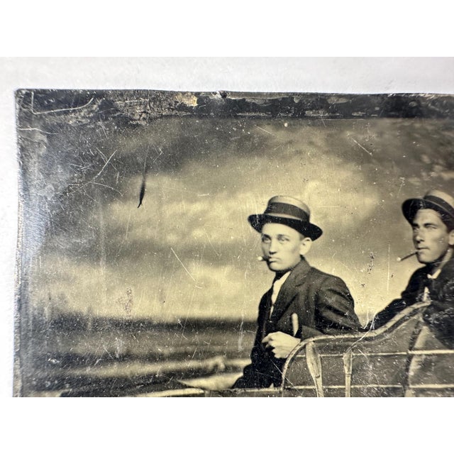 Antique Tintype Photo: Two Men in Prop Car, 19th Century 1/6 Plate For Sale - Image 4 of 8