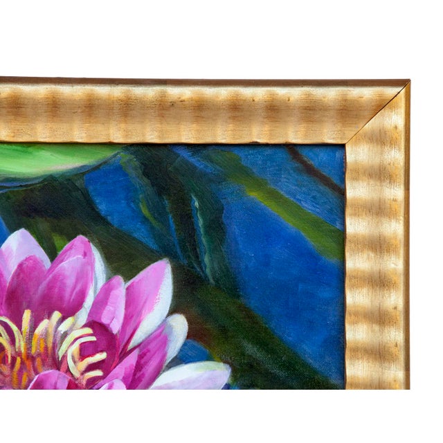 2000 - 2009 Vintage Original Oil Painting of a Lotus For Sale - Image 5 of 8