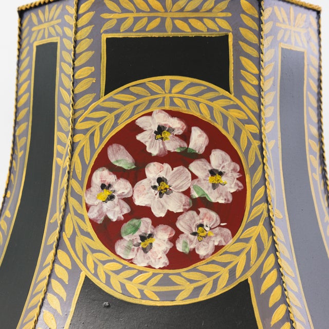 Vintage Hand-Painted Toleware Panel Lamp Shade With Floral Medallion For Sale - Image 10 of 12