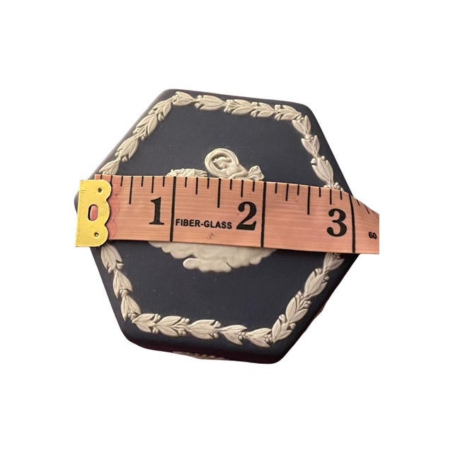 Ceramic Vintage Wedgwood Jasperware Portland Blue Hexagon Trinket Box For Sale - Image 7 of 7