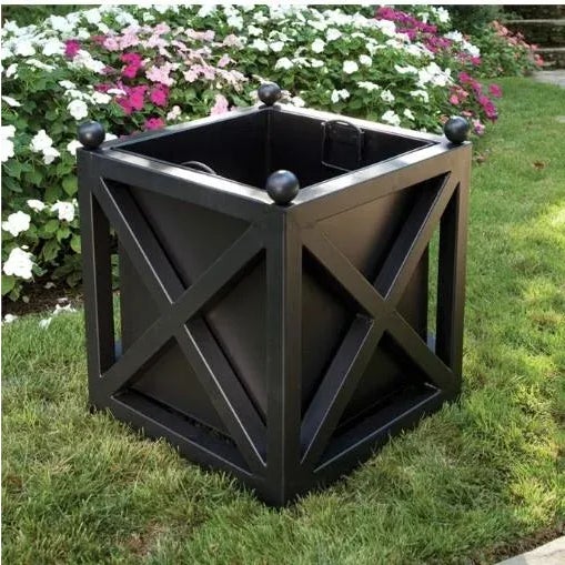 Black Metal X Paris Planter Dimensions: 20 x 20 x 24 Powder-coated for weather resistance and with removable metal liner....