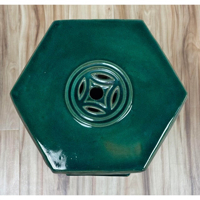 Vintage Majolica Style Green Glazed Garden Stool For Sale - Image 4 of 9