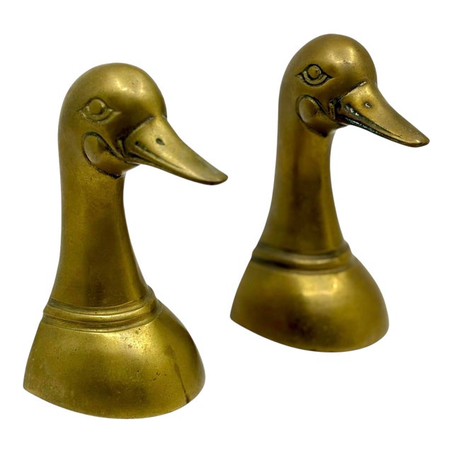 Vintage 1970s Brass Mallard Duck Statues or Bookends - A Pair For Sale