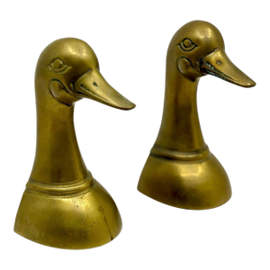Vintage 1970s Brass Mallard Duck Statues or Bookends - A Pair