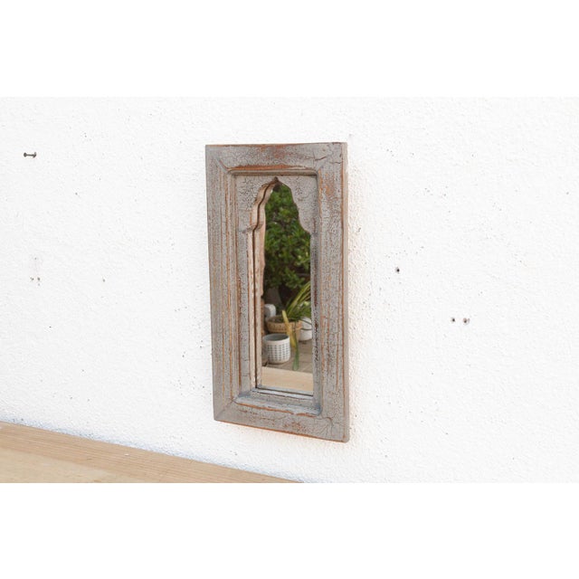 Wood Boho Slate Gray Indian Arched Mirror For Sale - Image 7 of 8