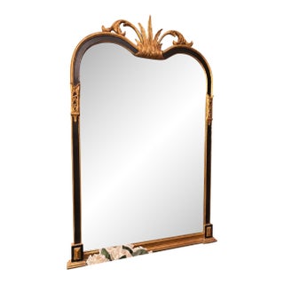 Ornate Gold and Black Beveled Wall Mirror With Botanical Crest For Sale