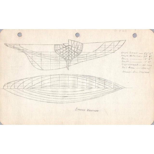 Midcentury, 1940s, Marine Architectural Pencil Drawing On Paper From Maine, Unique Nautical Drawings, Architect Unknown,...
