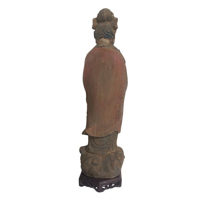 Vintage Chinoiserie Wooden Medicine Buddha 23" H W/Stand For Sale - Image 4 of 9