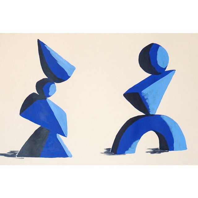 Paper 2028, Modern Cubist Painting Diptych, Minimalist Sculpture Garden, Acrylic Paint on Watercolor Paper For Sale - Image 7 of 9