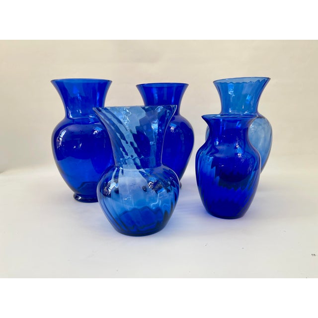 Vintage Cobalt Blue Glass Vase Collection - Set of 5 For Sale - Image 9 of 9