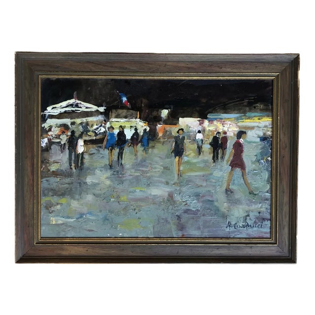 Adolfo Carducci, Promenade à la fête foraine, Oil on Wood, Framed For Sale