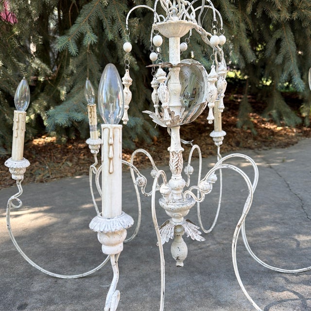 French Country Style Painted & Crystal Six-Light Chandelier For Sale - Image 9 of 10