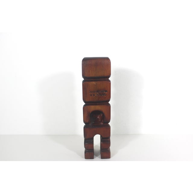 Vintage Indigenous Maori Wood Folk Art Sculpture With Abalone For Sale - Image 4 of 9