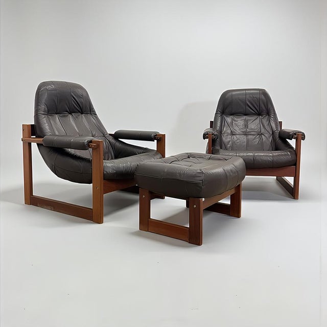 Mid-Century Modern Mid-Century Modern MP-91 Earth Lounge Chairs and Ottoman from Percival Lafer, Brazil, 1970s, Set of 3 For Sale - Image 3 of 18