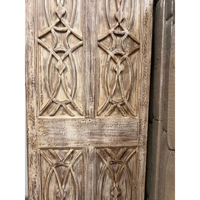 Wood Antique Hand-Carved Double Entry Doors in Distressed Wood Architectural Statement Panels 80x30 For Sale - Image 7 of 7