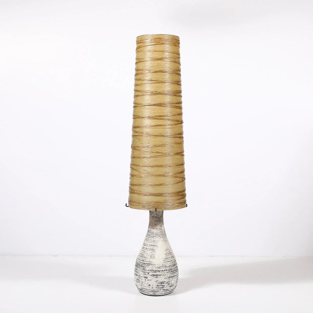 Mid-Century Modern Mid-Century White Glazed Ceramic Table Lamp With Monumental Spun Resin Shade For Sale - Image 3 of 16