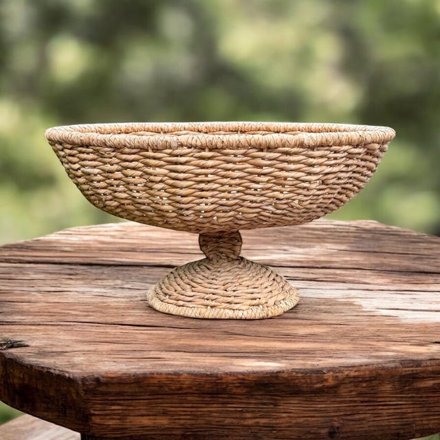 Tan Large Sea Grass Rattan Pedestal Basket Woven Bowl For Sale - Image 8 of 12