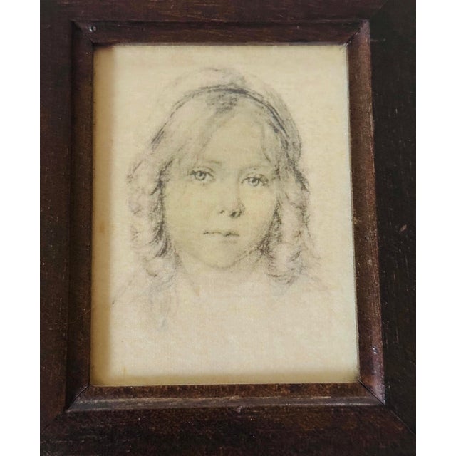 Wood Mid-20th Century Framed Miniature Portrait Drawing Prints on Silk Attributed to Italian Artist René David - Set of Four For Sale - Image 7 of 12
