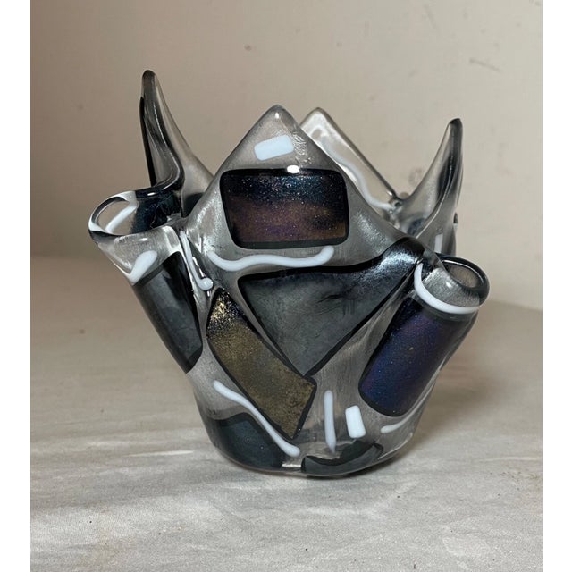 Vintage Hand Made Blown Iridescent Lustre Glass Handkerchief Vase Bowl For Sale - Image 10 of 13