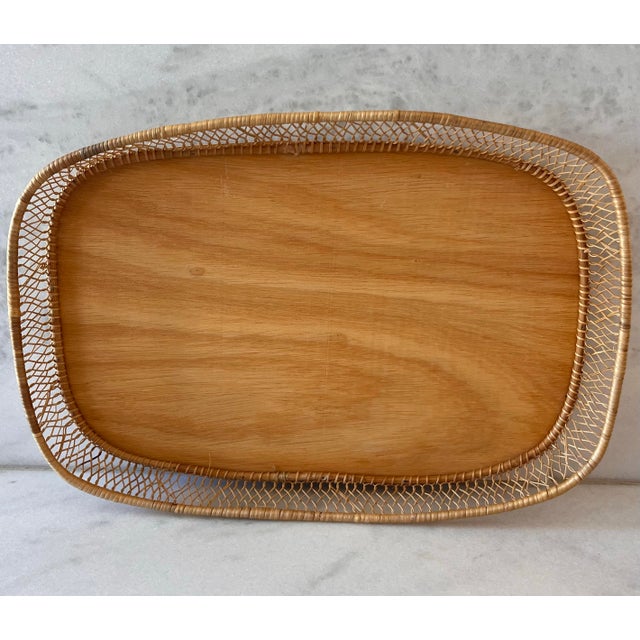 Tan Set of 5 Vintage Bamboo Serving Trays For Sale - Image 8 of 12