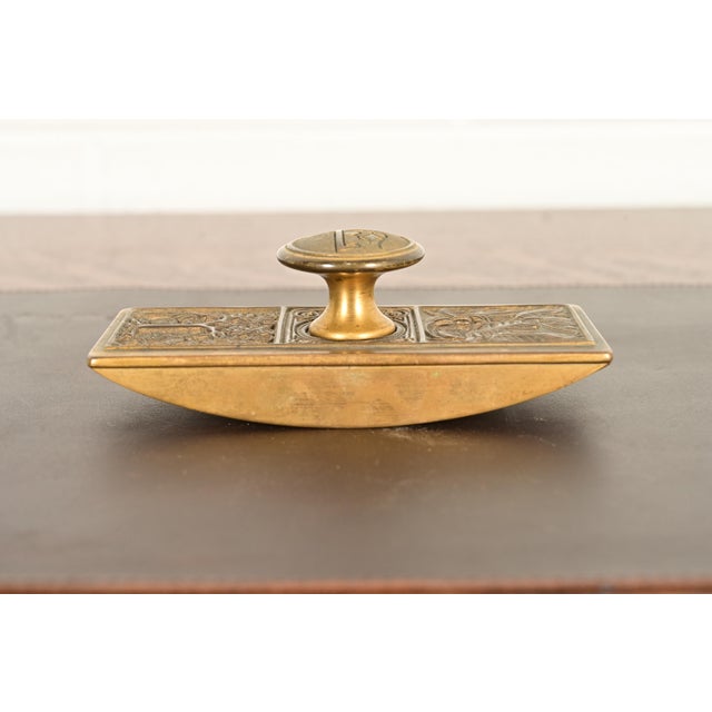 A gorgeous antique Arts & Crafts period "Bookmark" pattern gilt bronze rocker ink blotter By Tiffany Studios (signed on...