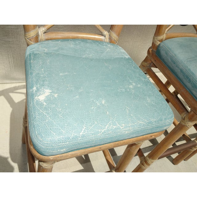 Beige Set of Three Vintage McGuire Target Back Bamboo Barstools W Leather Straps For Sale - Image 8 of 12