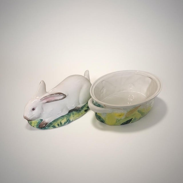 This is a wonderful Italian Victorian style lidded rabbit form tureen. It is ceramic and marked on the bottom. Just in...
