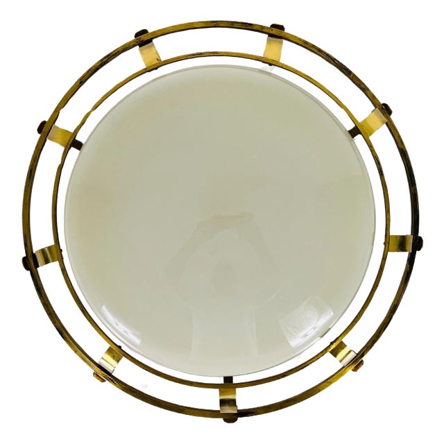 Brass and Glass Wall Lamp or Flush Mount, Italy, 1960s For Sale