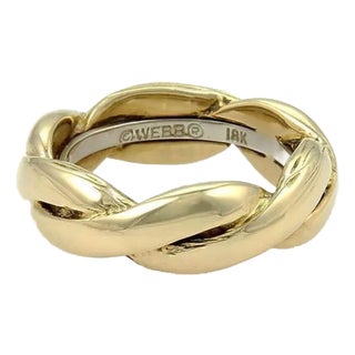 David Webb Braided 18k Two Tone Gold Band Ring, Size 6 For Sale