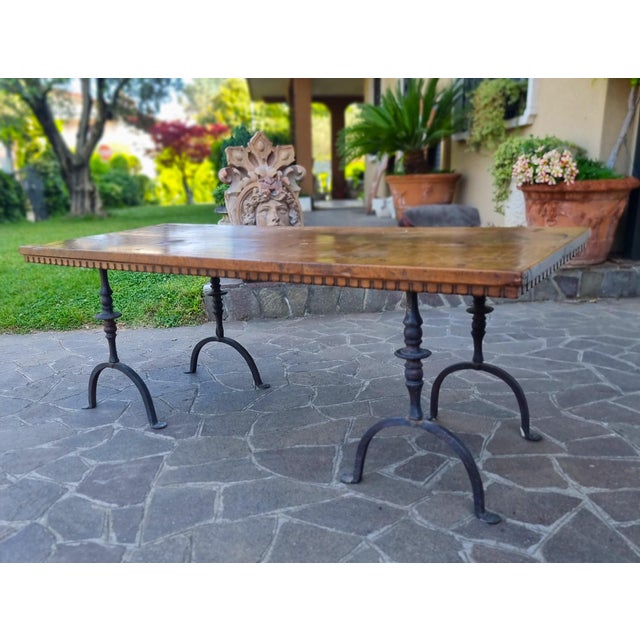 Coffee Table with Walnut Top and Forged Iron Base, 1670 For Sale - Image 4 of 11