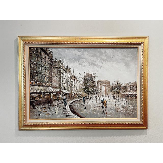 French Provincial 1960s Paris Champs Elysees Impressionist Cityscape Oil on Canvas Signed Fontaine For Sale - Image 3 of 14