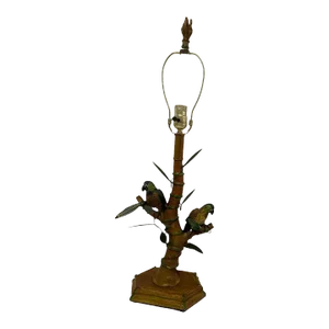 Mid 20th Century French Faux Bamboo & Parrot Bird Palm Beach Table Lamp