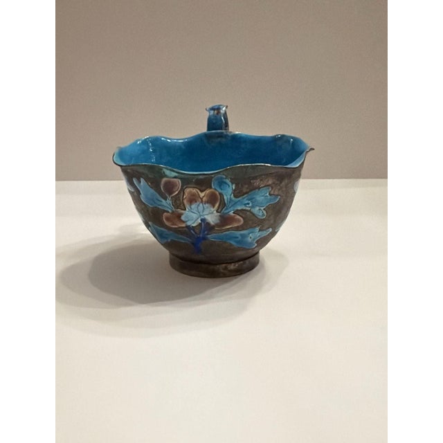 Antique Chinese Export Enameled Copper Miniature Tea Cup Floral Design For Sale In Los Angeles - Image 6 of 6
