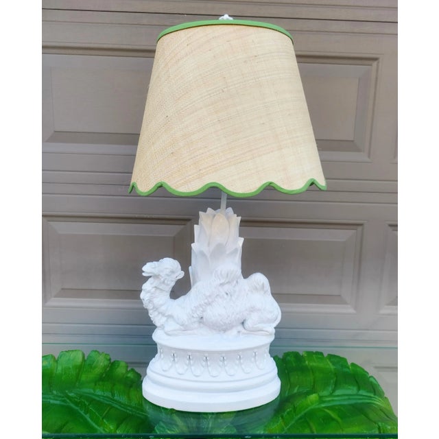 Vintage Palm Beach Regency Plaster Whimsical Camel Shaped Table Lamp Scalloped Shade For Sale - Image 9 of 12