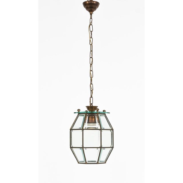 Mid-Century Modern Pendant Light in Brass and Beveled Glass, Italy, 1950s For Sale - Image 4 of 15