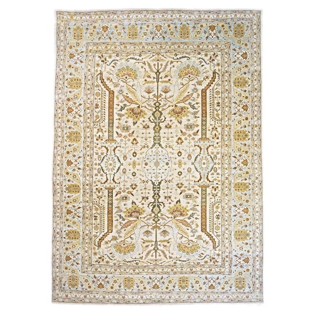 21st Century Afghan Farahan Sarouk Wool 10x14 Ivory, Green & Light Blue Handmade Area Rug #9902700 For Sale