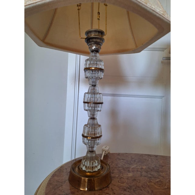 Orrefors Swedish Mid-Century Modern Glass & Brass Table Lamps by Carl Fagerlund for Orrefors, Tyringe, 1960s, Label-Marked For Sale - Image 4 of 11