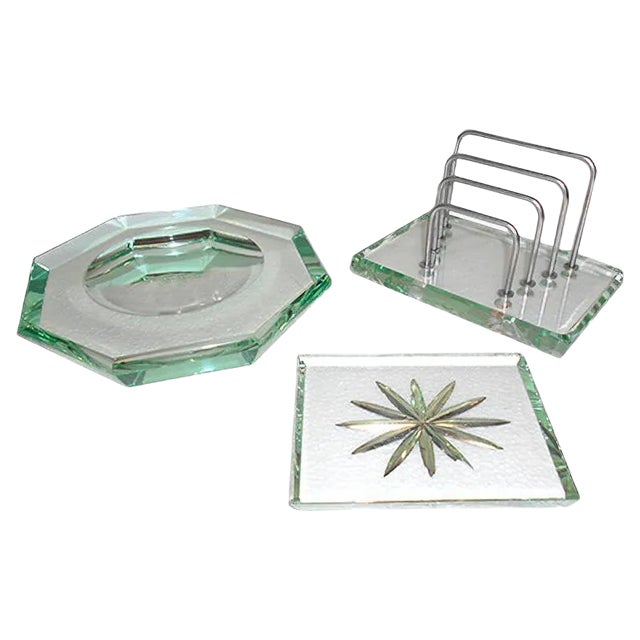 Crystal Desk Set from Fontana Arte, 1930s, Set of 3 For Sale