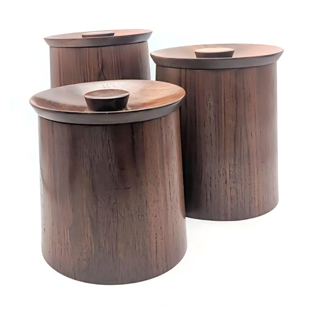Mid-Century Modern Mid 20th Century Teak Wood Canisters, Set of 3 For Sale - Image 3 of 14