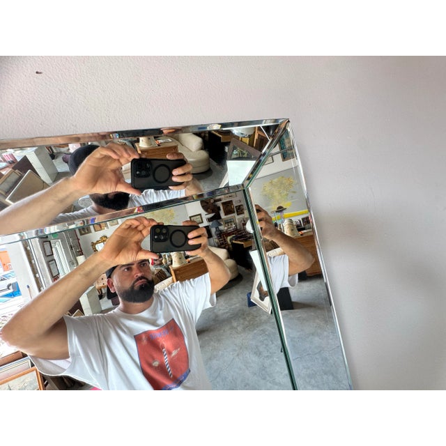 Transparent Large Vintage Hollywood Regency Style Beveled Glass Wall Mirror/ Sold For Sale - Image 8 of 12